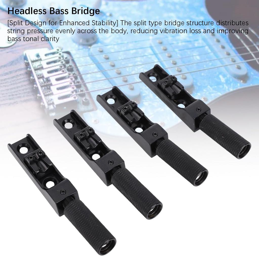 Cryfokt Adjustable Split Headless Bass Bridge Kit Zinc Alloy Black 4-String Replacement Parts Sound Quality