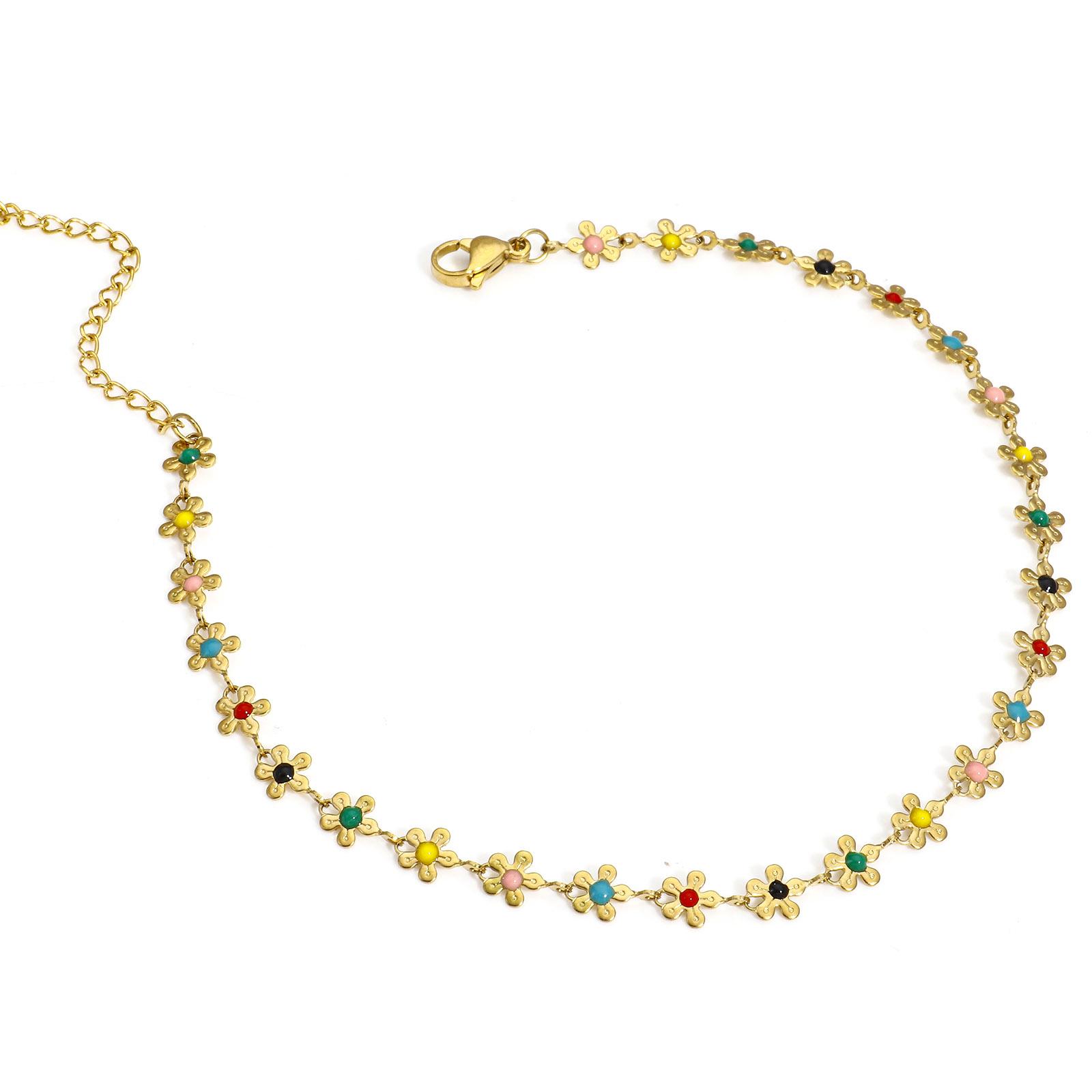 

1 Piece Colorful Enamel Flower Anklet For Women Stainless Steel Chain Anklet Bracelet Summer Beach Foot Leg Jewelry Gift 25cm разноцветный