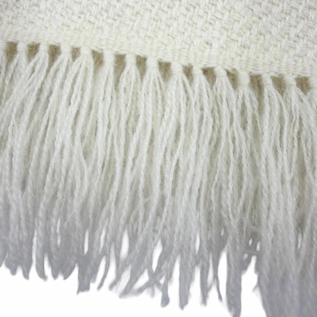 Pristine HERMES shawl Raye H Large logo leather patch with fringe cashmere Women Used