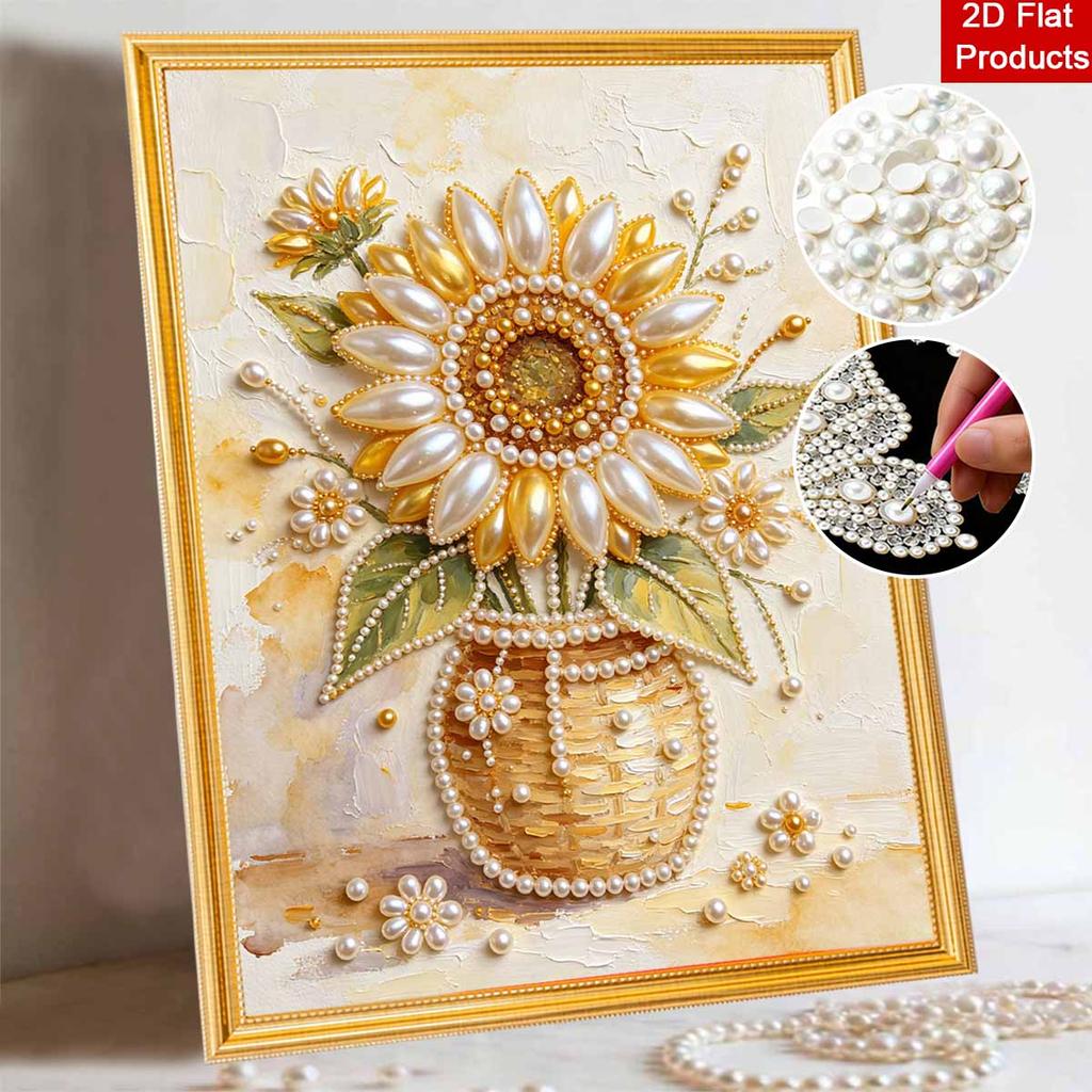 DIY Pearl Painting Canvas Sunflower Design Shiny 3D Bead Art Kit Creative Leisure Craft for Living Room Wall Decor