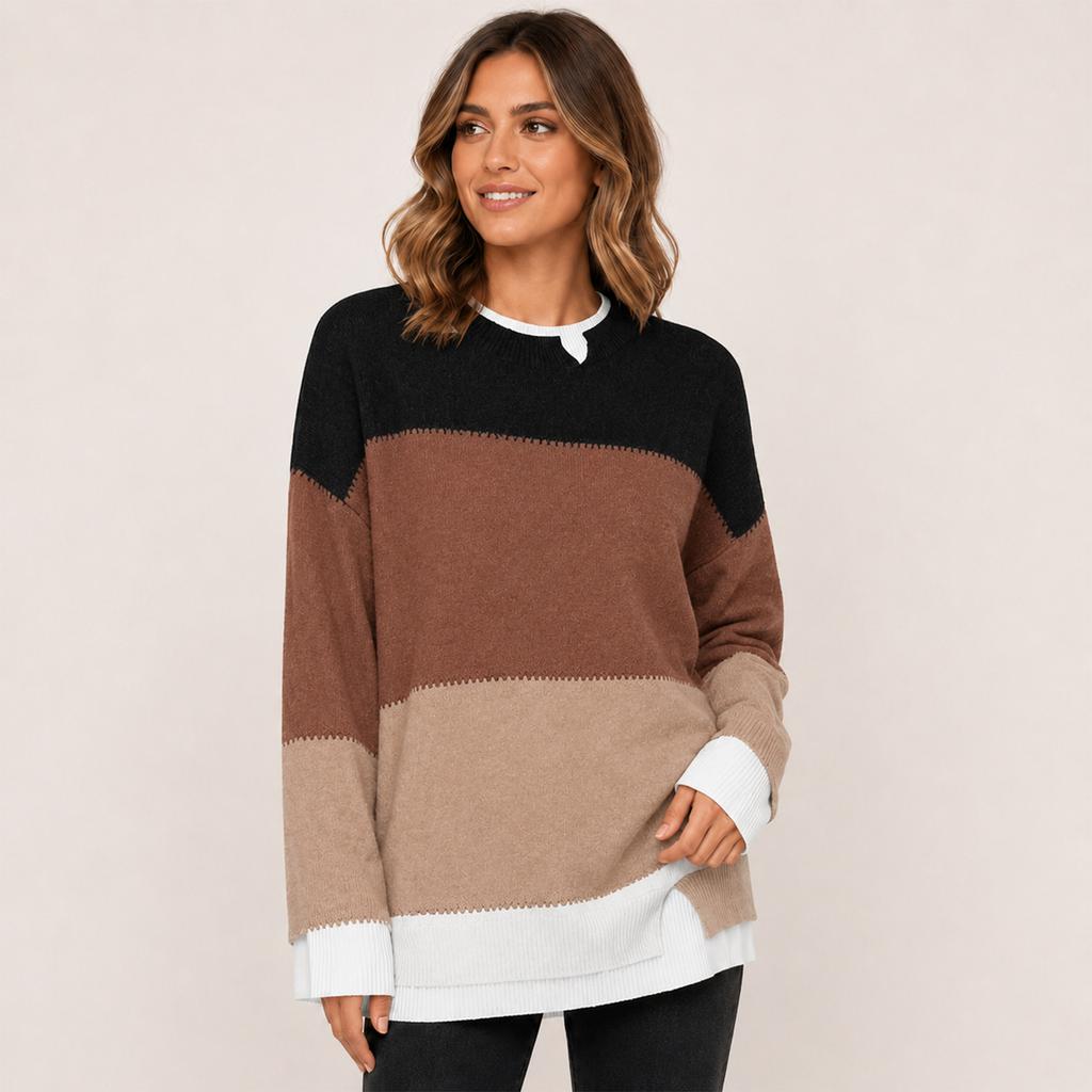 Women's Double Layer Collar Knit Pullover Sweater