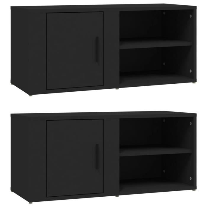 819439 vidaXL Meubles TV 2 pcs Noir 80x31,5x36 cm Bois d'ingénierie