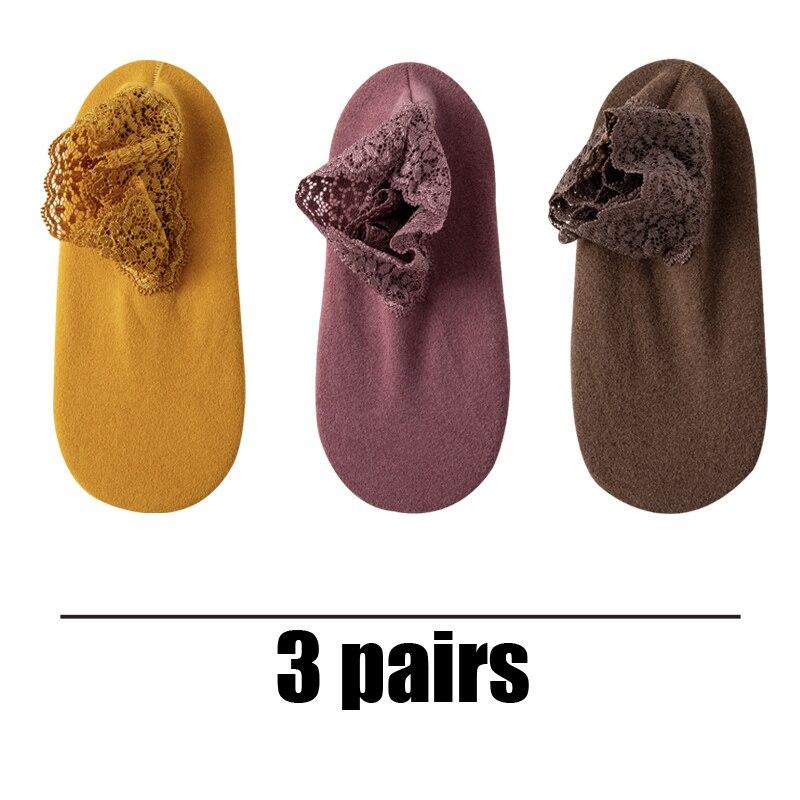 3 Pairs Women Winter Socks Warm Thicken Thermal Soft Solid Color Socks Wool Cashmere Snow Boots Velvet Lace Home Floor Sock