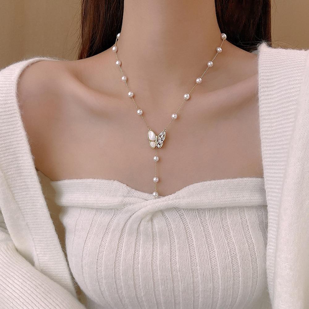 

Аксессуар, жемчужная цепочка-бабочка, Y-образная подвеска-лариат, жемчужное колье-бабочка, колье-цепочка для женщин