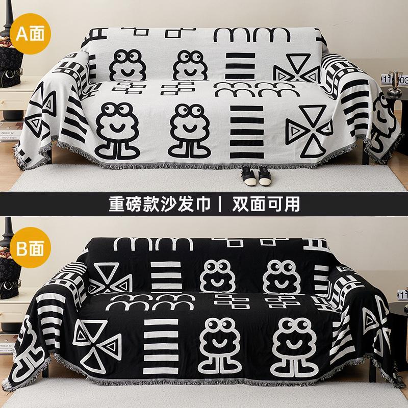Saisonales Universal Quastenrand Baumwoll Sofa Handtuch Doppelseitige Staubdichte Sofabezug Haushalt Bequeme Rutschfeste Bezug Decke