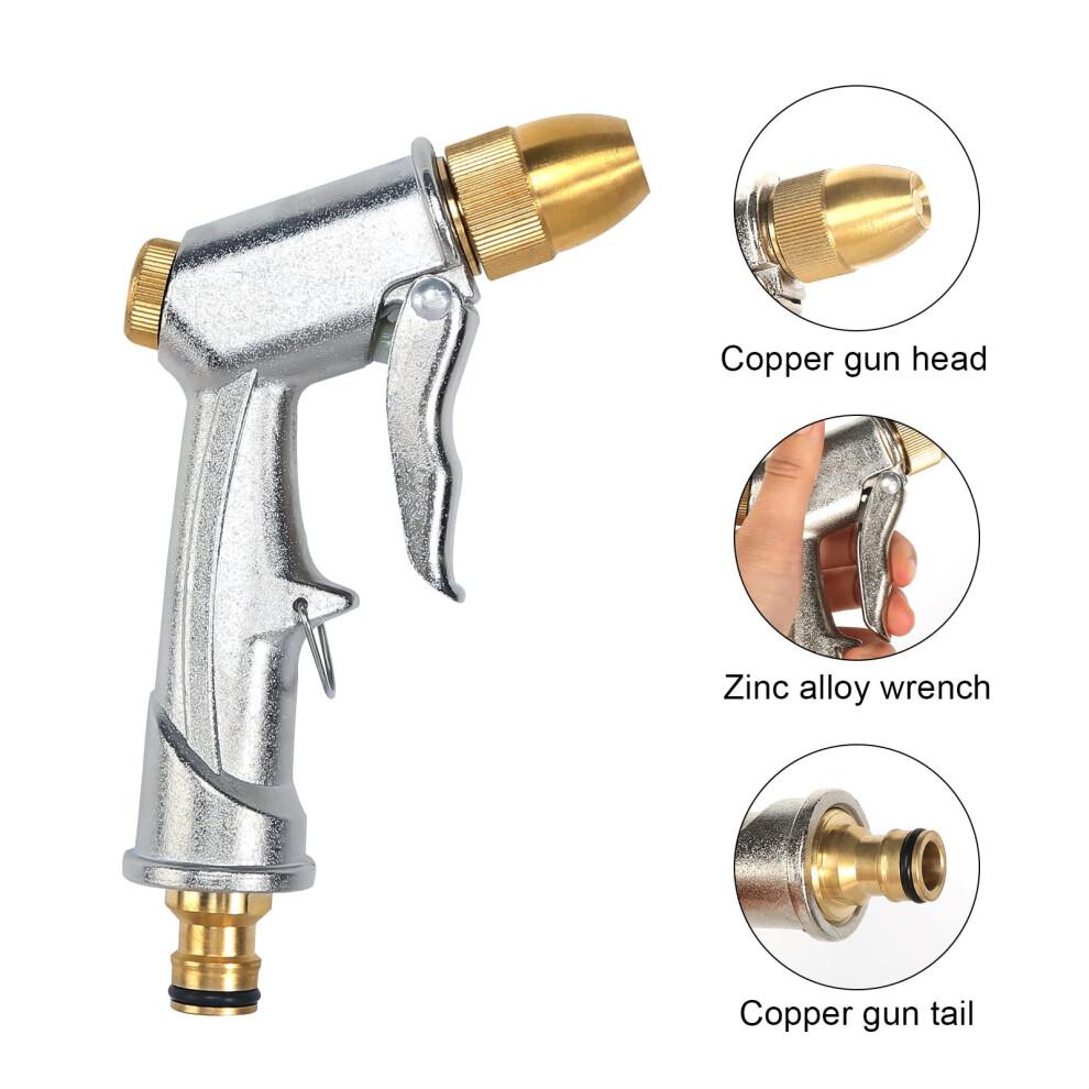Heavy Duty Metal Garden Hose Nozzle 100% Heavy Duty Metal Water Gun Garden Hose Spray Gun Hose Spray Gun Metal for Car & Pet Washing, Plants Watering,