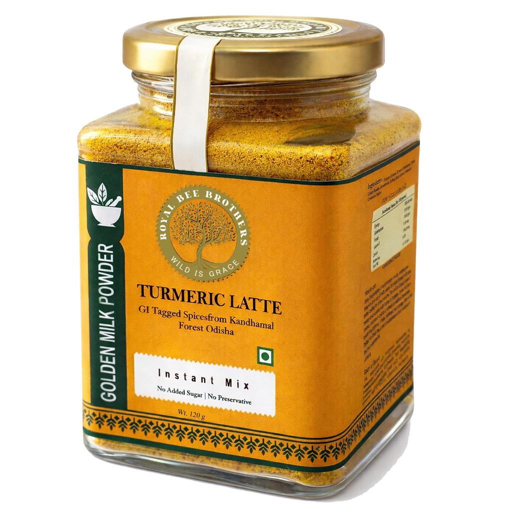 Royal Bee Brothers | Kurkuma Latte | Golden Milk Pulver aus dem Wald | Instant-Mischung | Handverlesene Gewürze aus dem Kandhamal-Wald | 100% Natürlich,