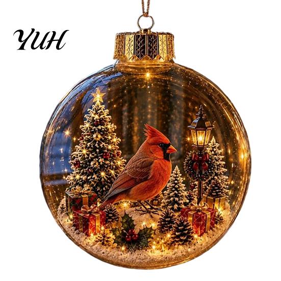 Shatterproof Plastic Spheres Glowing Christmas Story Ornament, Mini Holiday Scene In Ball, Light Up Decorative Ornaments for Home Clear Ball Xmas Tree