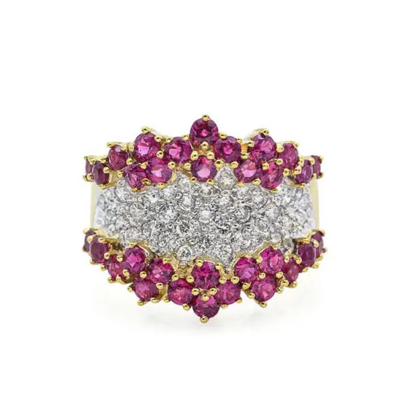 Huitan Aesthetic Design Women Two Tone Ring for Wedding Trendy Charming Accessories Anniversary Jewelry Gift with Red/White CZ