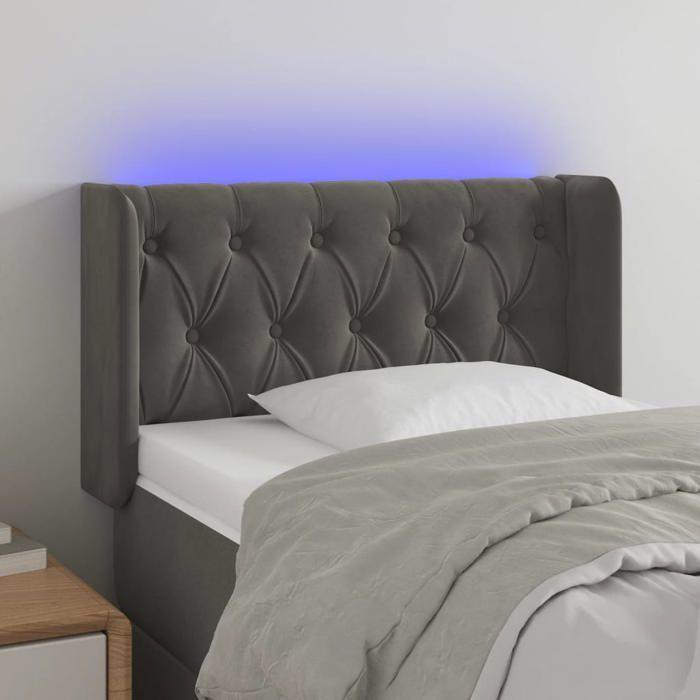 VidaXL Tête de Lit à LED Meuble de Chambre à Coucher Accessoire de Lit Simple Tête de Cadre de Lit Intérieur Gris Foncé 3123603