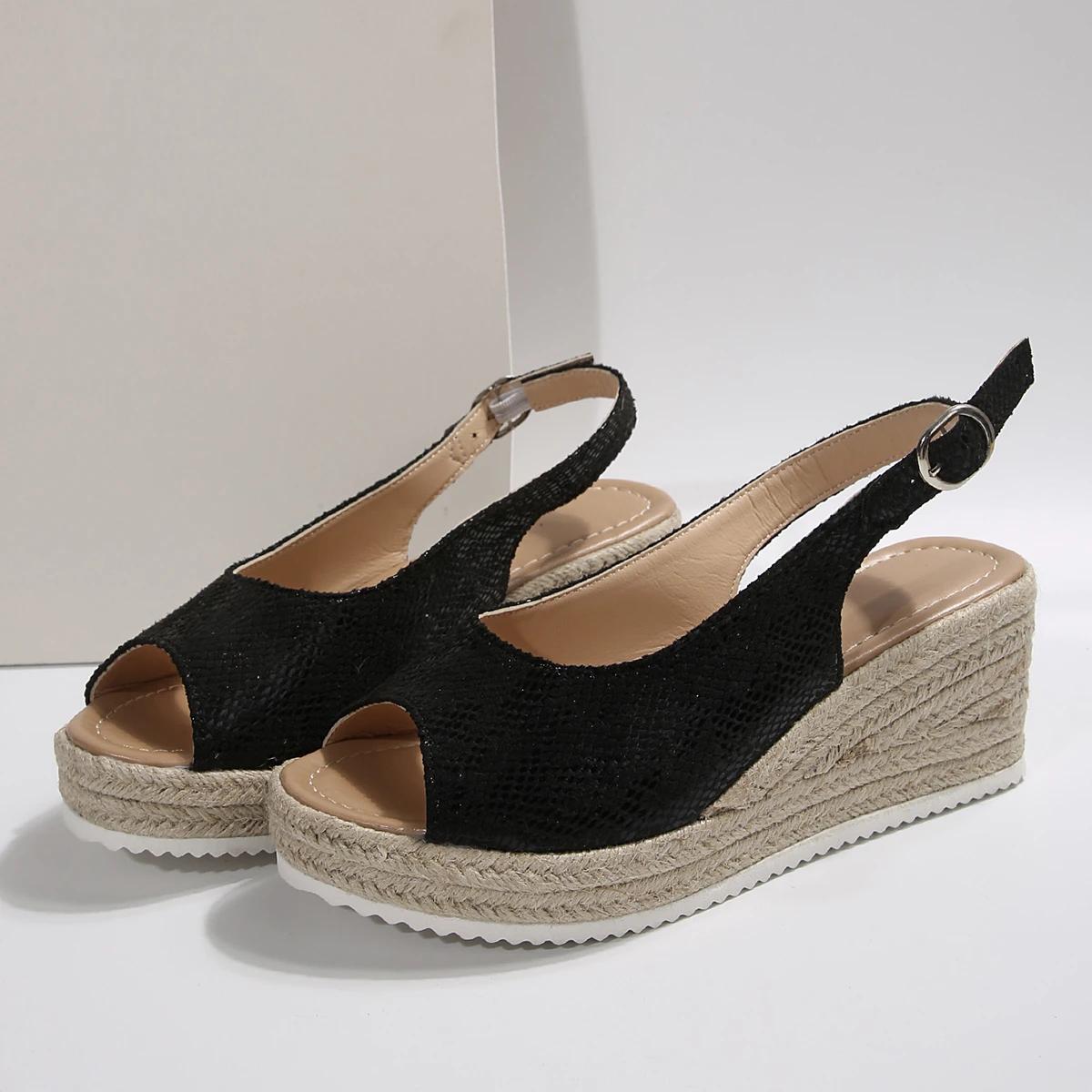 

2025 Summer Women s Wedge Platform Sandals Straw Shoes Fashion Snake White Casual Vacation Fashion Elegant Trend 35 чорний