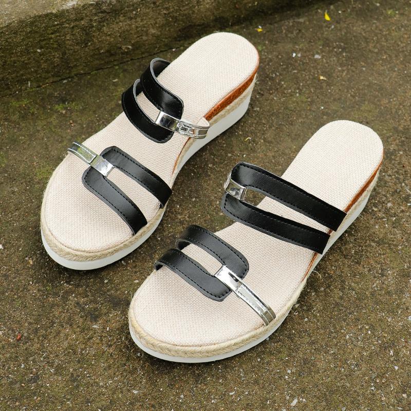 Large size slope heel cool slippers summer versatile fashion thick bottom muffin bottom one-word women's slippers