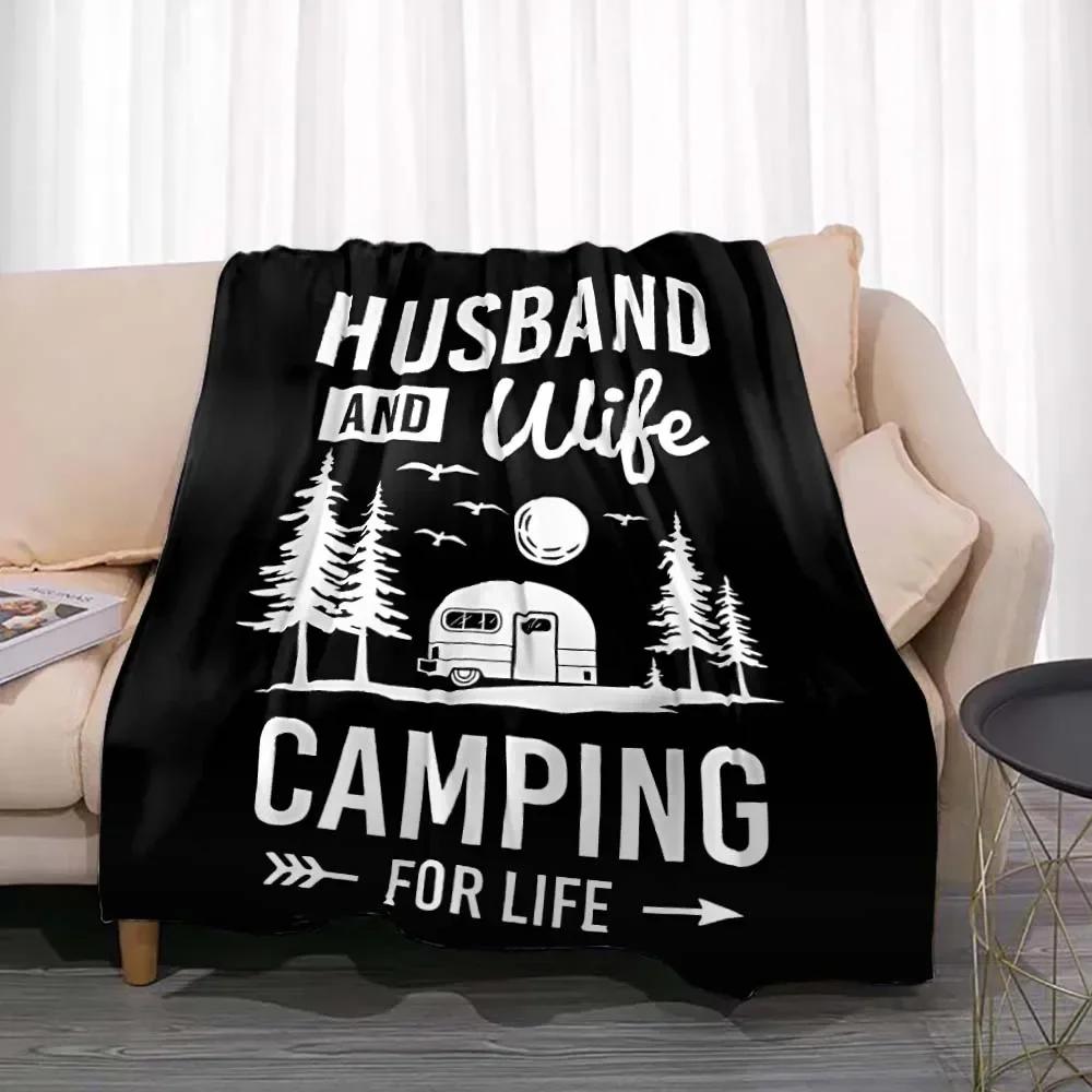 Fashionable Blanket Summer Happy Camper Camping Throw Bed Sofa Office Air Conditioning Soft Leisure Travel Customizable Throw