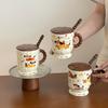 Cute Dachshund Dog Goblet Household Drinking Water Mug with Lid Spoon Office Ceramic Breakfast Coffee Milk Cup