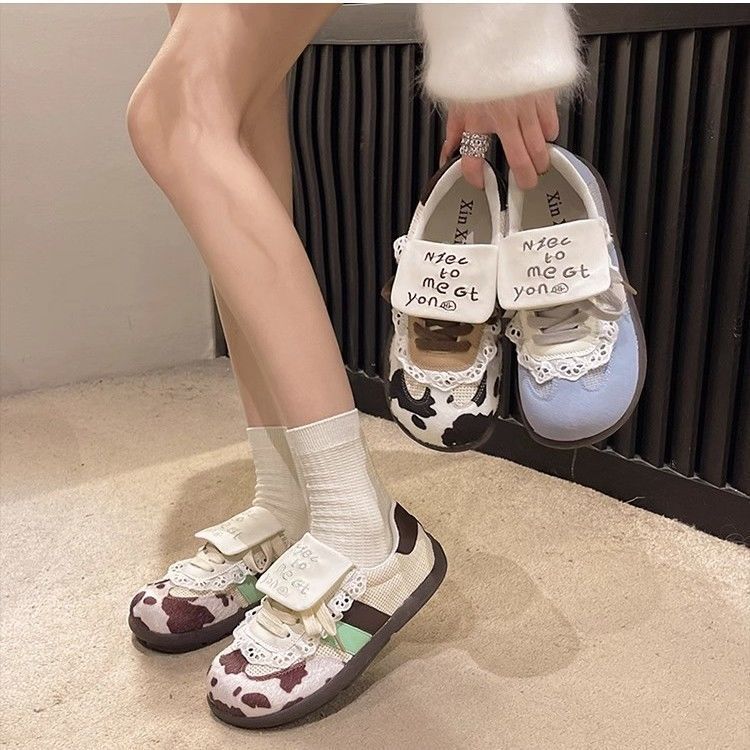Cute sweet sister puff shoes women 2025 new Internet celebrity explosion flat-bottomed German training shoes retro round head thick baseplate shoes