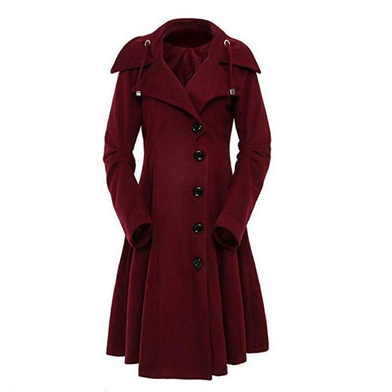 

Arrival Plus Size Women s Clothing Fashion Style Loose Slim Looking Asymmetrical Hem Double-Faced Woolen Goods Long Sleeves Overcoat and Trench Coat Wine Red L