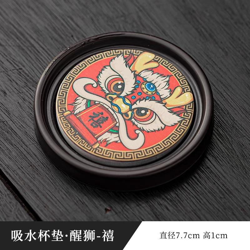 Phenolic Absorbent Coasters with Storage Holder Creative Tea Cup Mats Heat Resistant Coffee Tea Accessories for Home Office