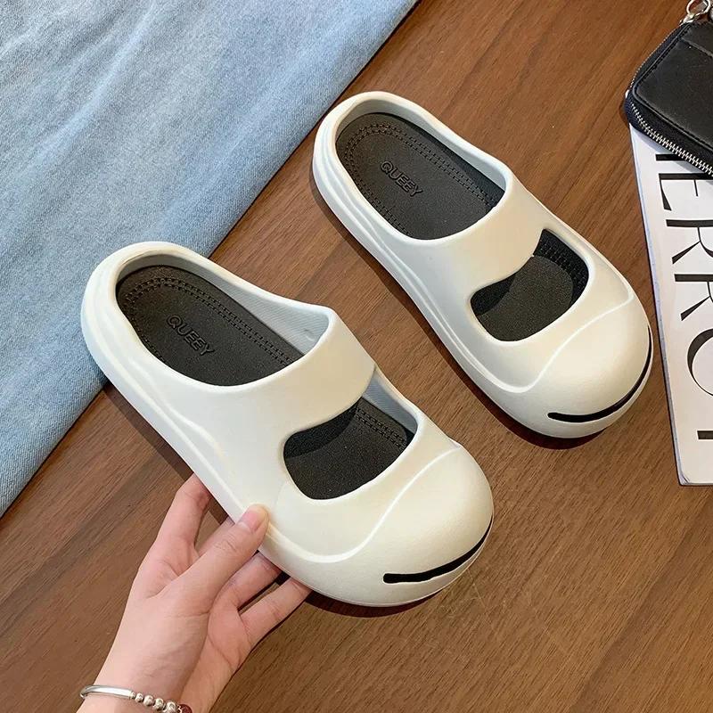 

Модные повседневные тапочки EVA для женщин, домашняя модная дизайнерская обувь для девочек, летние пляжные шлепанцы, домашние милые сандалии на платформе, элегантные 36-37 чёрный