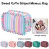 Ruffle Decoration Cosmetic Bag Striped Travel Pouch Multipurpose Makeup Organizer  Women