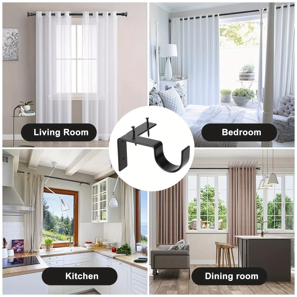 4pcs No-Drill Curtain Rod Bracket, Adjustable Curtain Rod Holder with Easy Installation, Heavy-Duty Window Curtain Support with Wall-Mounted Design