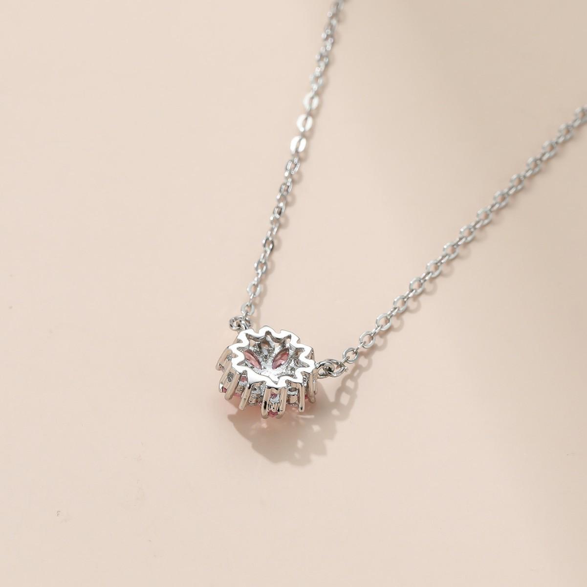 New listed jewelry Japanese cherry blossom necklace simple temperament short pendant pink crystal pendant серебряный