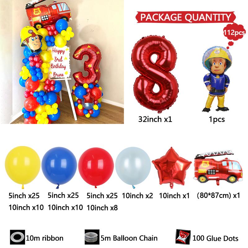 112pc/set Sam Fireman Fire Truck Set Digital Aluminum Film Balloon 1-9 suitable for birthday  party anniversary graduation seaso
