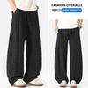 Spring and Summer New European and American Plaid Blue Scimitar Loose Straight Casual Pants Men's Trendy Pants