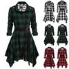 Lace Women Plaid Midi Shirt Dress With Belt Elegant Slim Fashion Party Daily Wear