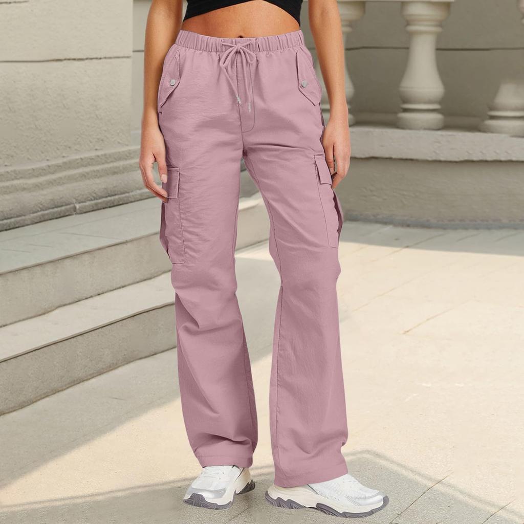 Women's Sports Pants Casual Loose Solid Color High Waisted Pocket Pants