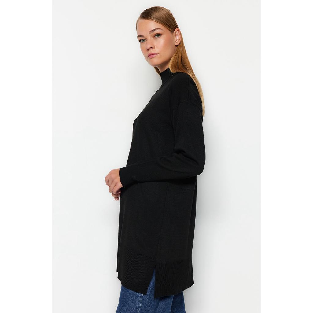 Pulover de tricotaje verde închis cu guler ridicat Tctaw24ak00007