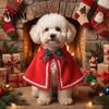 Cat Holiday Costume Pet Christmas Cape with Bow, Red Cloak for Small Medium Dogs & Cats, Outfit White Wavy Trim, Festive Apparel Pets Dog
