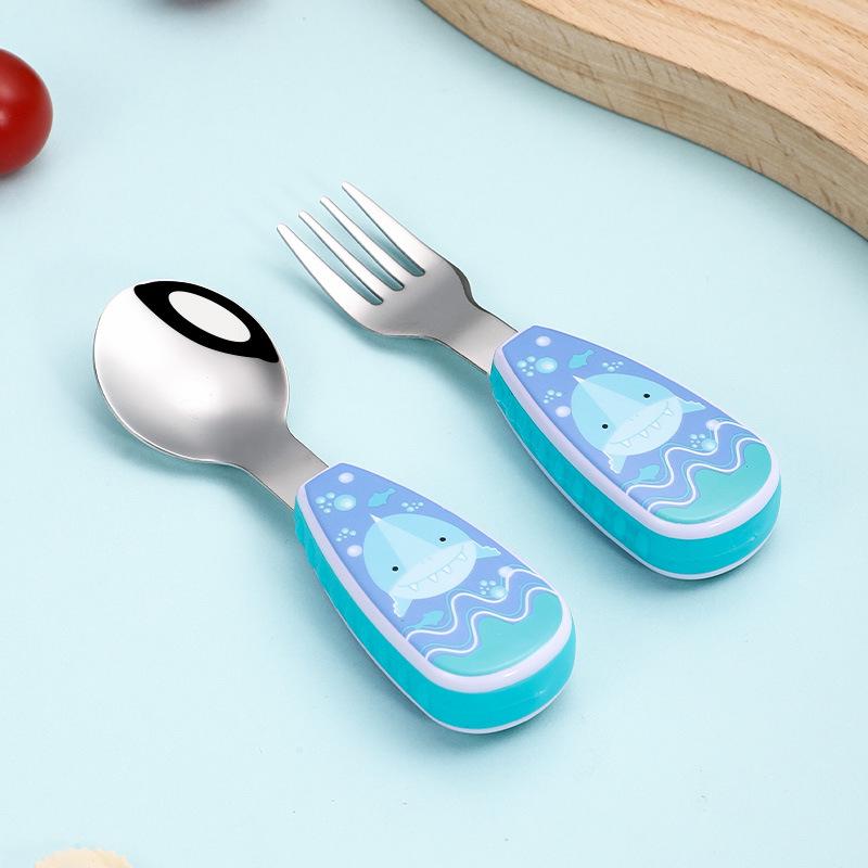 304 Stainless Steel Cartoon Baby Spoon & Fork Set – Portable Training Tableware