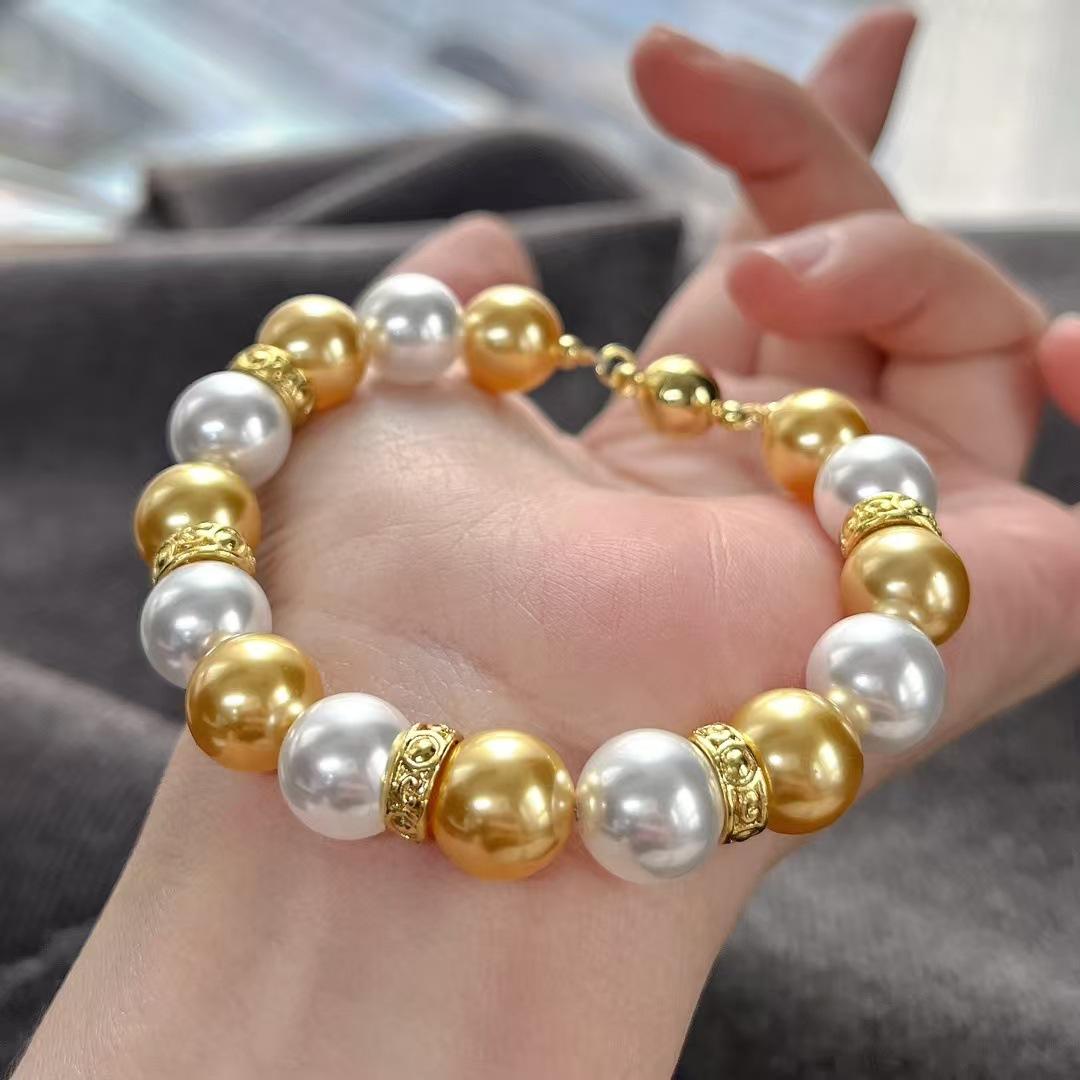 Retro Strong Light Round High Quality Artificial Crystal Pearl Maillard Bracelet Bracelet.