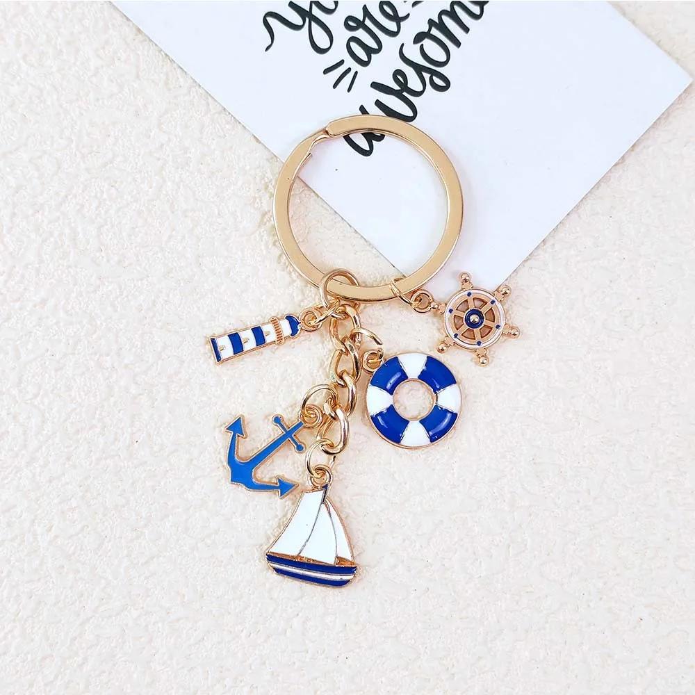 Mini Metal Sailboat Lighthouse Life Buoy Pendant Enamel Anchor Key Holder Backpack Decor Marine Worker'S Souvenir Gift Bag Charm