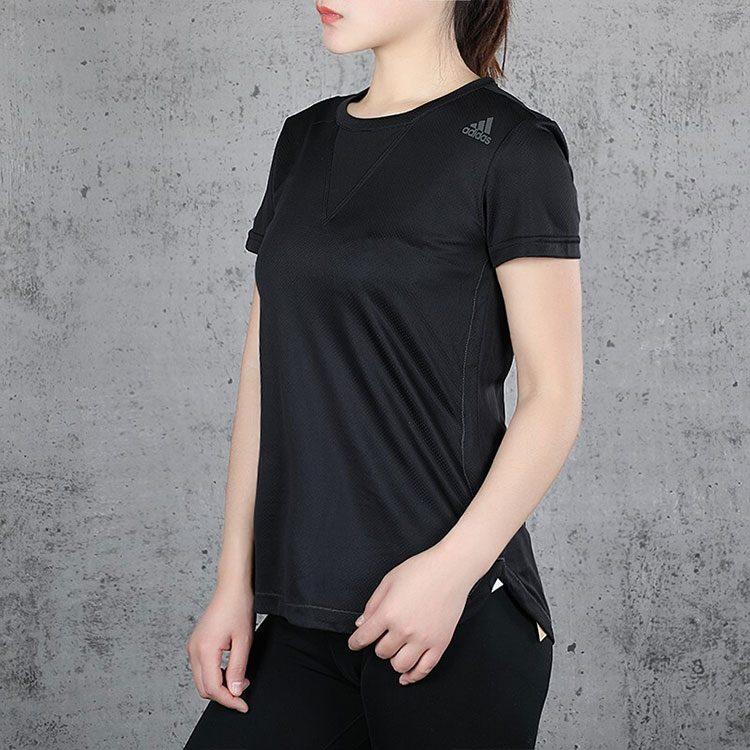 Adidas T Shirts Women's Black Crew Neck Thin Straight Fit FK9615