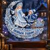 Blue Ice Snow Theme Decal Russian New Year Window Sticker PVC Electrostatic Cling with Girl Holiday Atmosphere Ornaments Sleigh Pattern Glass