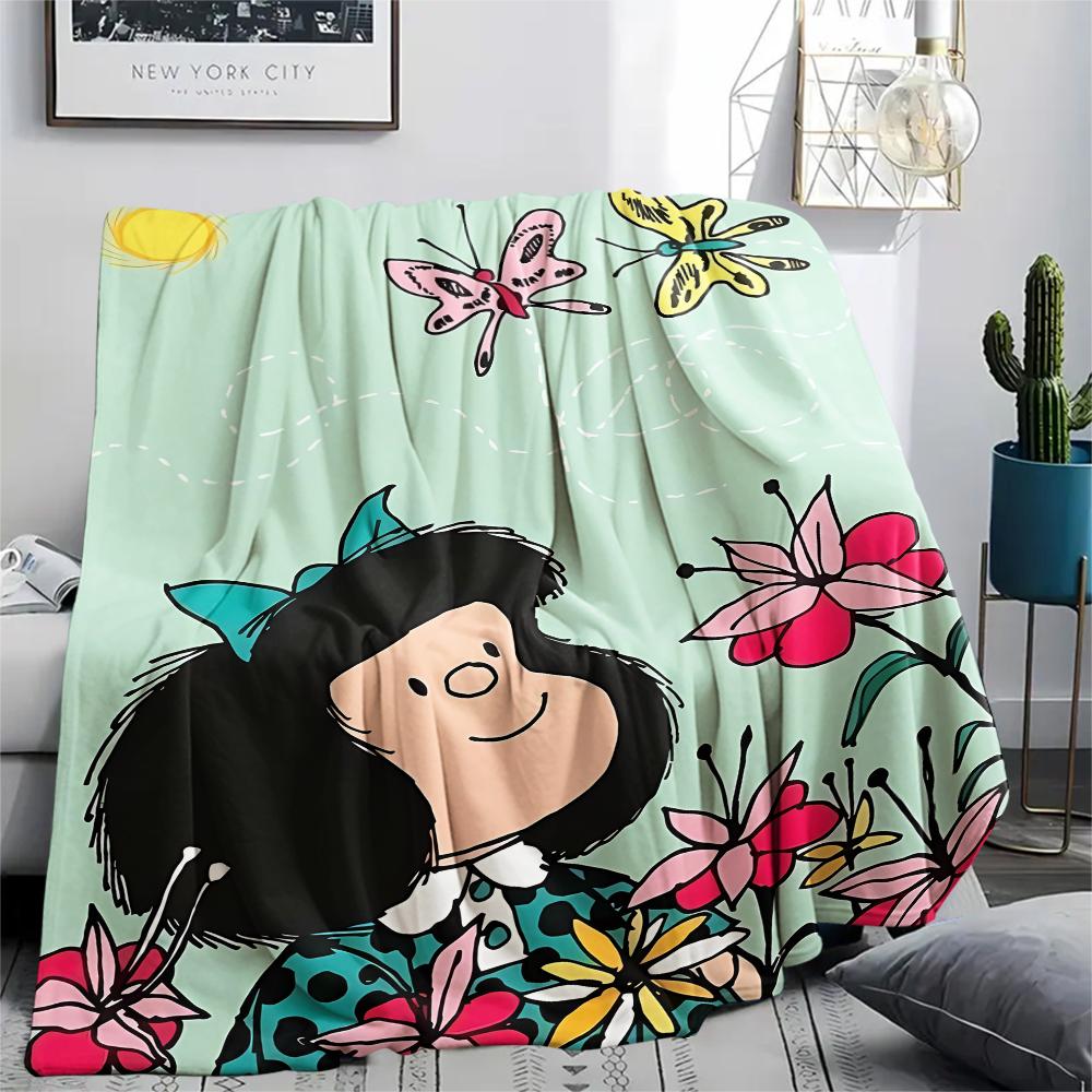 1Pc Mafalda Print Flannel Blanket, High quality Comfortable for All Seasons, Home Decor, Warmth and Comfort, Perfect for Gifts