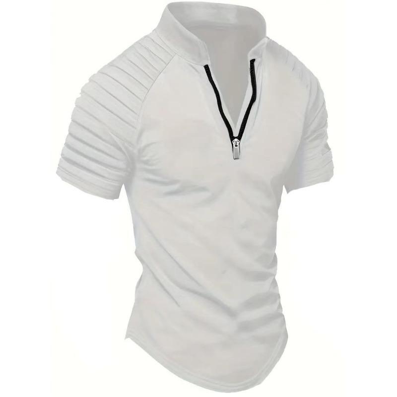 Mens Casual Half Zip Stand Collar Short Sleeve Slim Fit T Shirt S