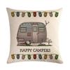 Happy Campers Peach Skin 2D Print Cushion Cover Retro Caravan RV Decorative Pillowcase for Outdoor Travel Camping Trailer Decor
