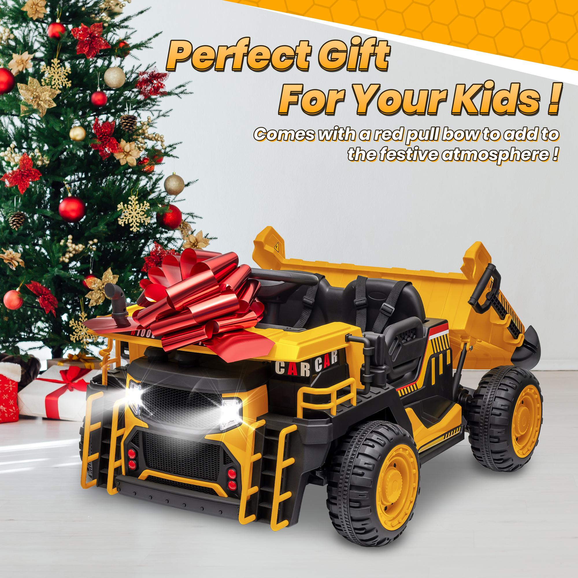 

24V Игрушки для катания с пультом управления, 2-местный 400W Самосвал для катания, Электрический самосвал для катания с кузовом, 3 скорости, Лопата, Синий жёлтый