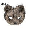 Halloween Costume Accessories Long Fur White Fox Half Face Mask, Masquerade Cosplay Adjustable Mask Elegant Fairy for Ancient Style Photoshoot