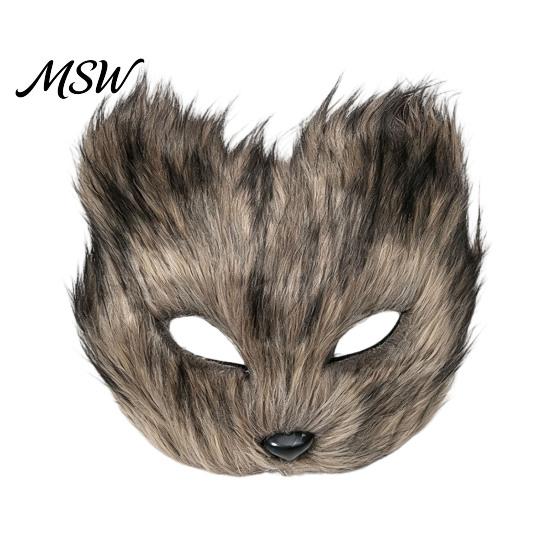 Halloween Costume Accessories Long Fur White Fox Half Face Mask, Masquerade Cosplay Adjustable Mask Elegant Fairy for Ancient Style Photoshoot