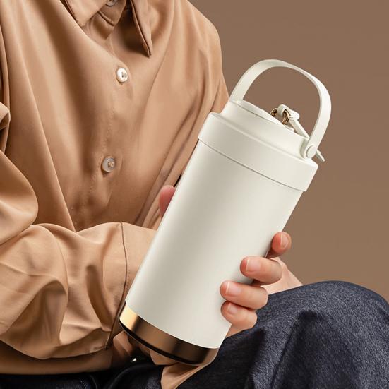 Stainless Steel Coffee Mug Double Wall Insulated Mug 500ml Large Capacity Ceramic Vacuum Flasks Reusable Home Drinkware with Straw