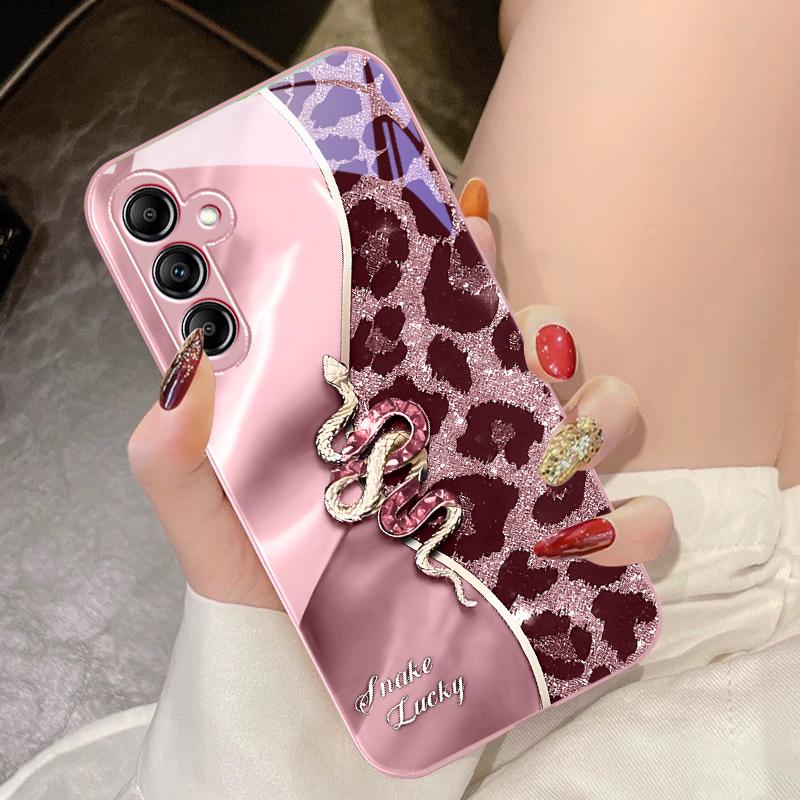 Spotted Snake Pink For Samsung Galaxy A14 4G 20 30 52 20S 21S 22 A32 33 34 42 50 51 53 54 70 71 72 73 5G Glass Phone Case