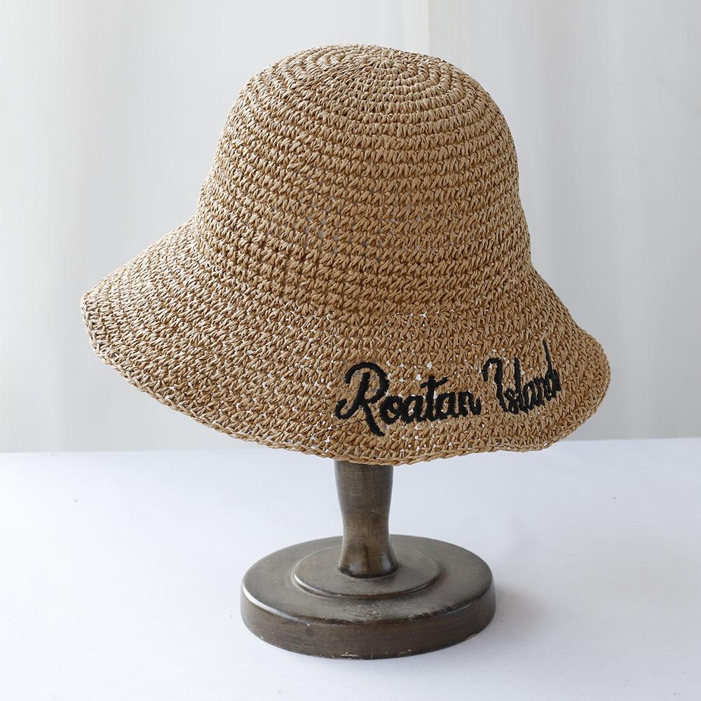 Handmade High quality letter embroidery Sun Hat Wide Brim Floppy Summer Hats For Women Beach Panama Straw Dome Bucket Hat