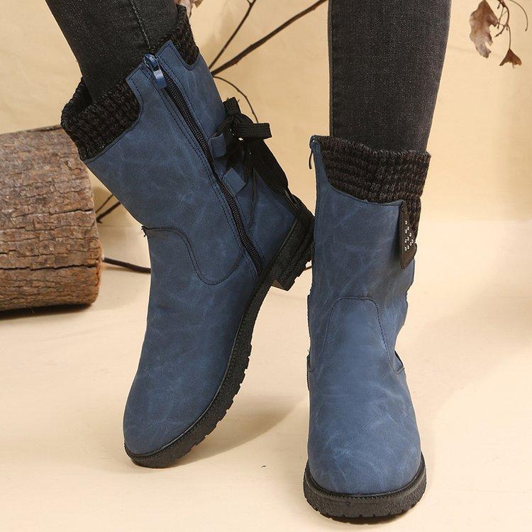 Große High-Top-Stiefel mit runder Spitze, quadratischem Absatz, seitlichem Reißverschluss und dickem Absatz