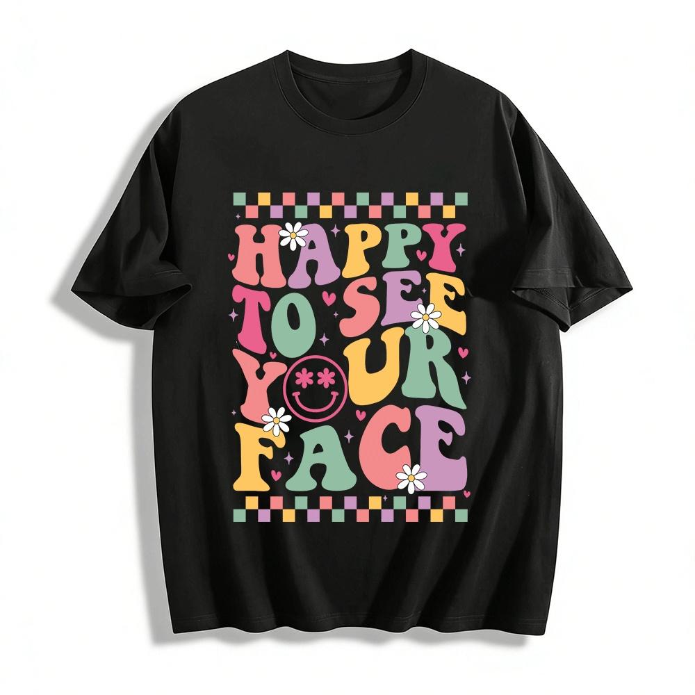Happy To See Your Face Retro Daisy Smile Graphic Print Casual Tee Pure cotton T-shirt XXS