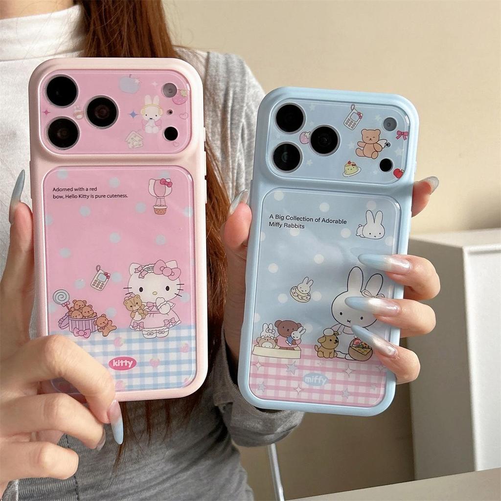 Large Grid KT Cat & Rabbit iPhone 15/17/16 PROMAX Case, Anti-fall