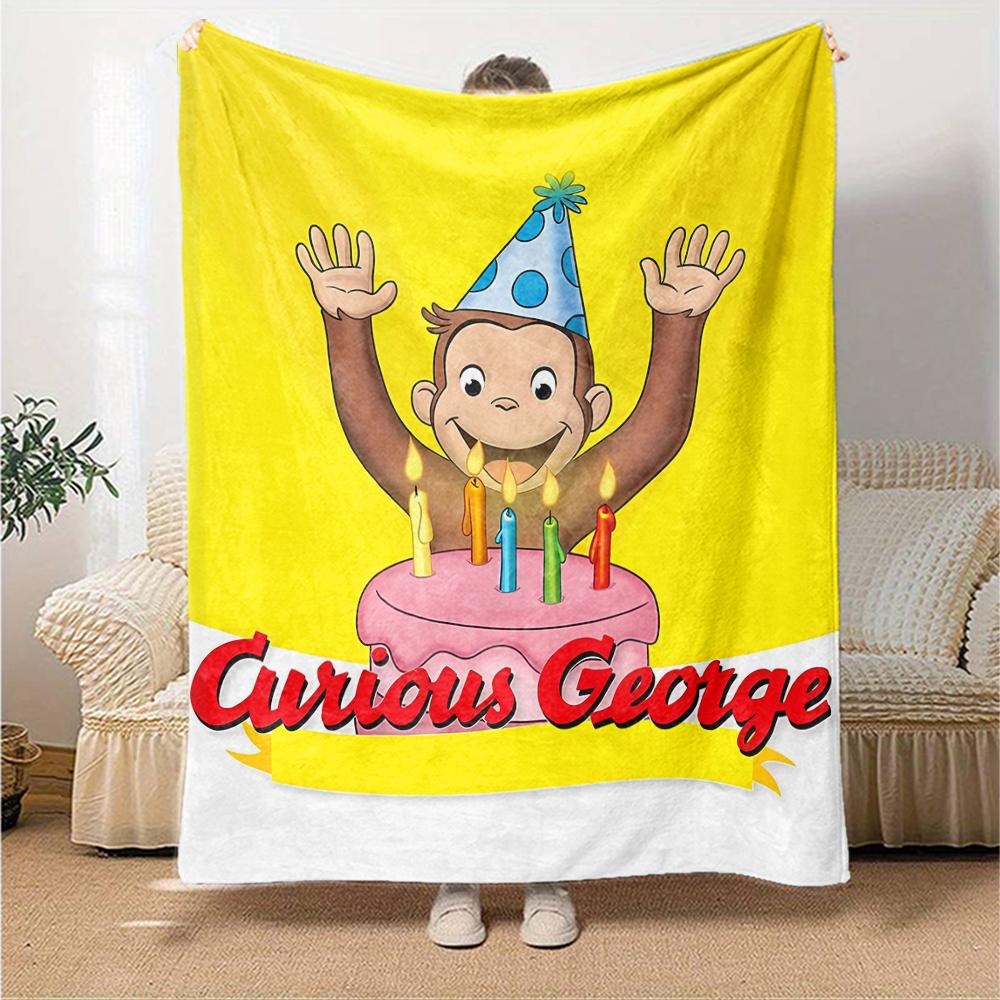 1pc Curious George (4) Blanket, Gift, for Men and Women, Soft Blanket, Good for Sofa Bed Couch Travel, Lightweight Flannel Blanket