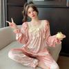 Spring and Autumn Pajamas Women's Gold Velvet Long Sleeve Pajamas Set Palace Diamond Velvet French Sweet Ladies Home Clothes